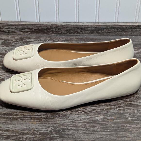 Tory Burch Women's Cream Brie Georgia Square Toe Leather Flats Size 11 M - Picture 3 of 6